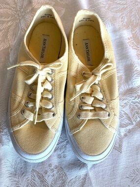 Ann Taylor Pale Yellow Canvas Low-Top Sneakers
